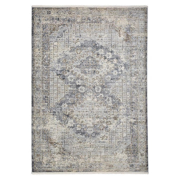 Athena 18739 Traditional Vintage Distressed Shimmer Medallion Border Soft-Touch Low Profile Short Pile Grey/Blue/Ivory/Taupe Rug-Think Rugs-Rug Love - The Most Loved Rug Store
